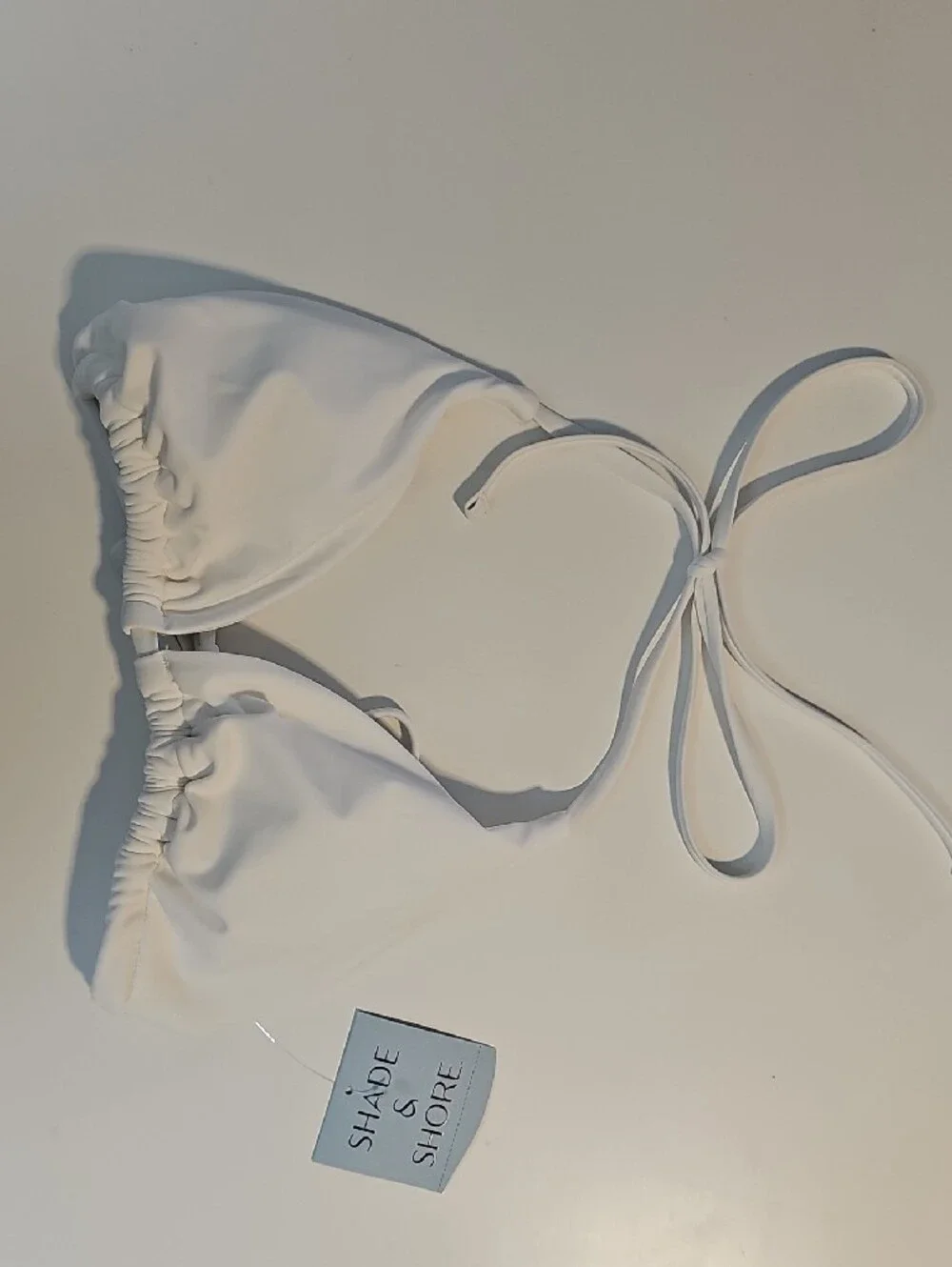 Shade & Shore Women's S White Triangle Top with Yellow/White Shell Bikini Bottom